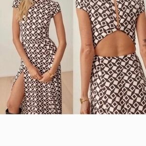 Reformation Gavin Cutout Printed Crepe Midi Dress Size 6.